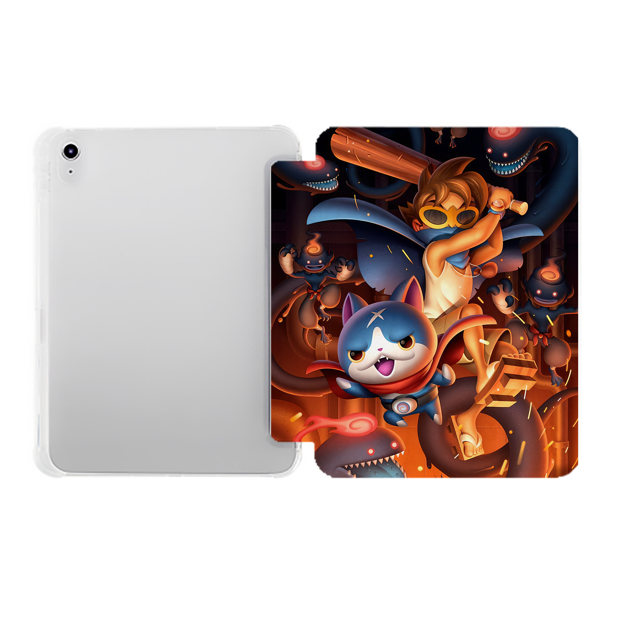 （画像用） 妖怪ウォッチ Yo-kai Watch IPad ケース ペン収納付き 三つ折りスタンド PUレザー×シリコン 対応機種9.5/10.5/10.9インチ
